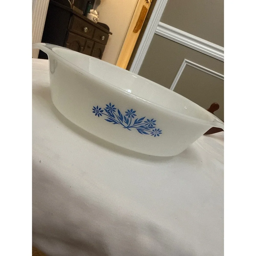 Fire-King Blue Cornflower Milk Glass Oval Casserole Dish 1.5 Quart USA Made